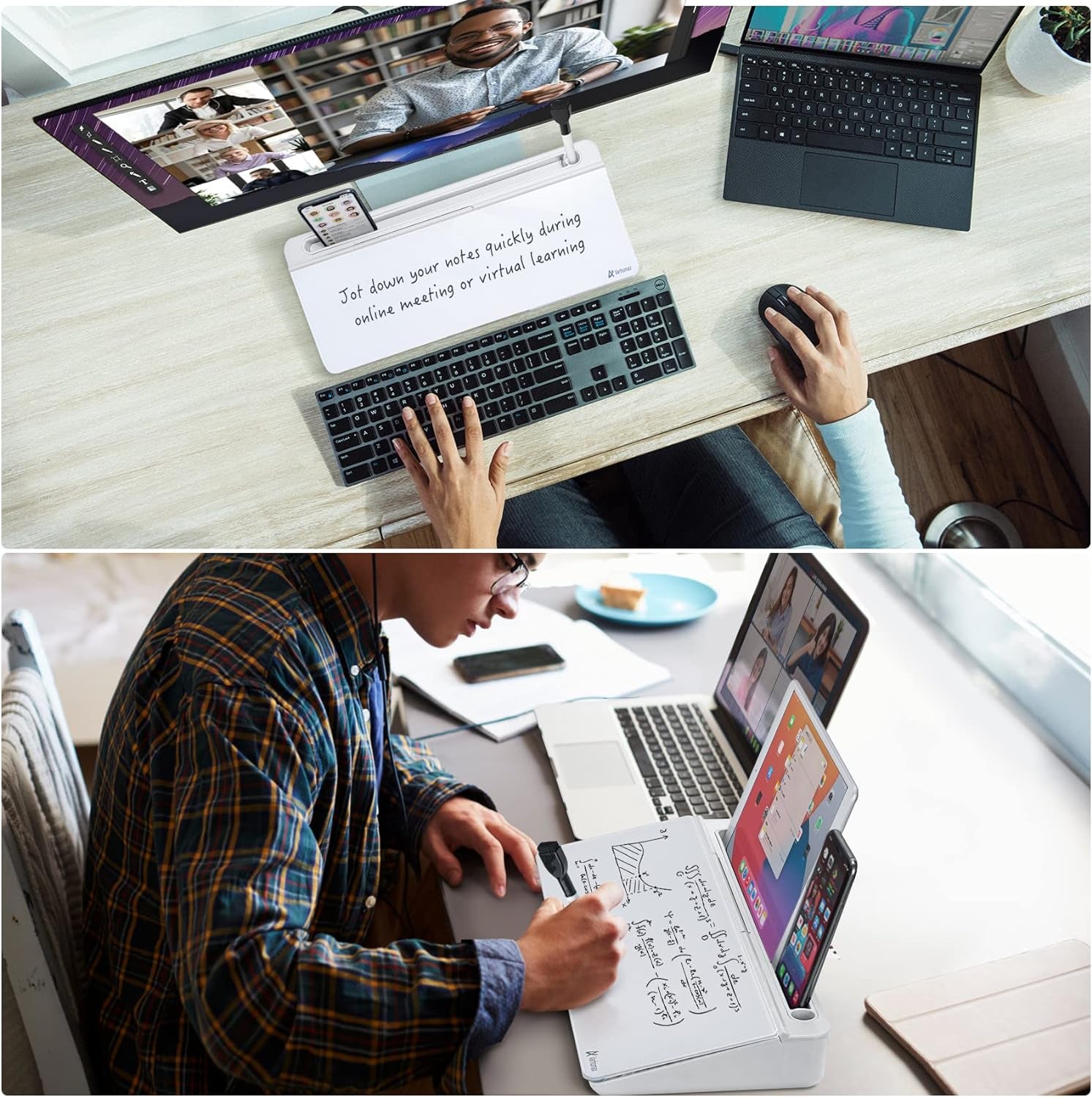 All-in-One Glass Desk Whiteboard Organizer – Notes, Storage & Phone Stand for a Clutter-Free Workspace