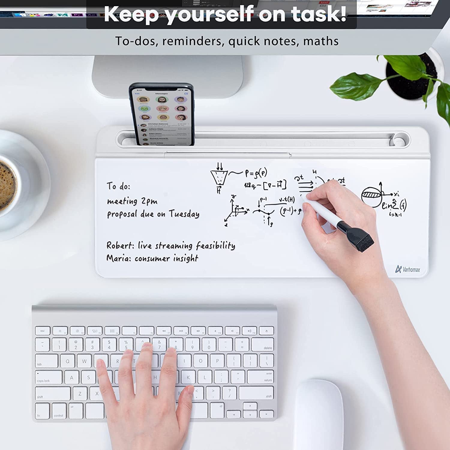 All-in-One Glass Desk Whiteboard Organizer – Notes, Storage & Phone Stand for a Clutter-Free Workspace