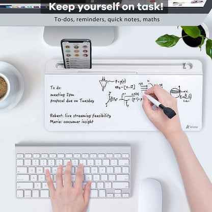 All-in-One Glass Desk Whiteboard Organizer – Notes, Storage & Phone Stand for a Clutter-Free Workspace