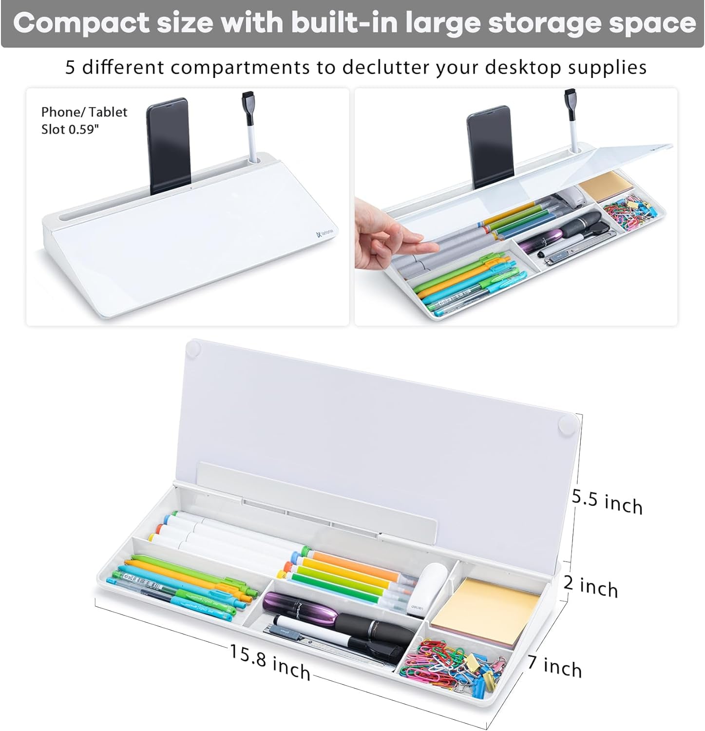 All-in-One Glass Desk Whiteboard Organizer – Notes, Storage & Phone Stand for a Clutter-Free Workspace