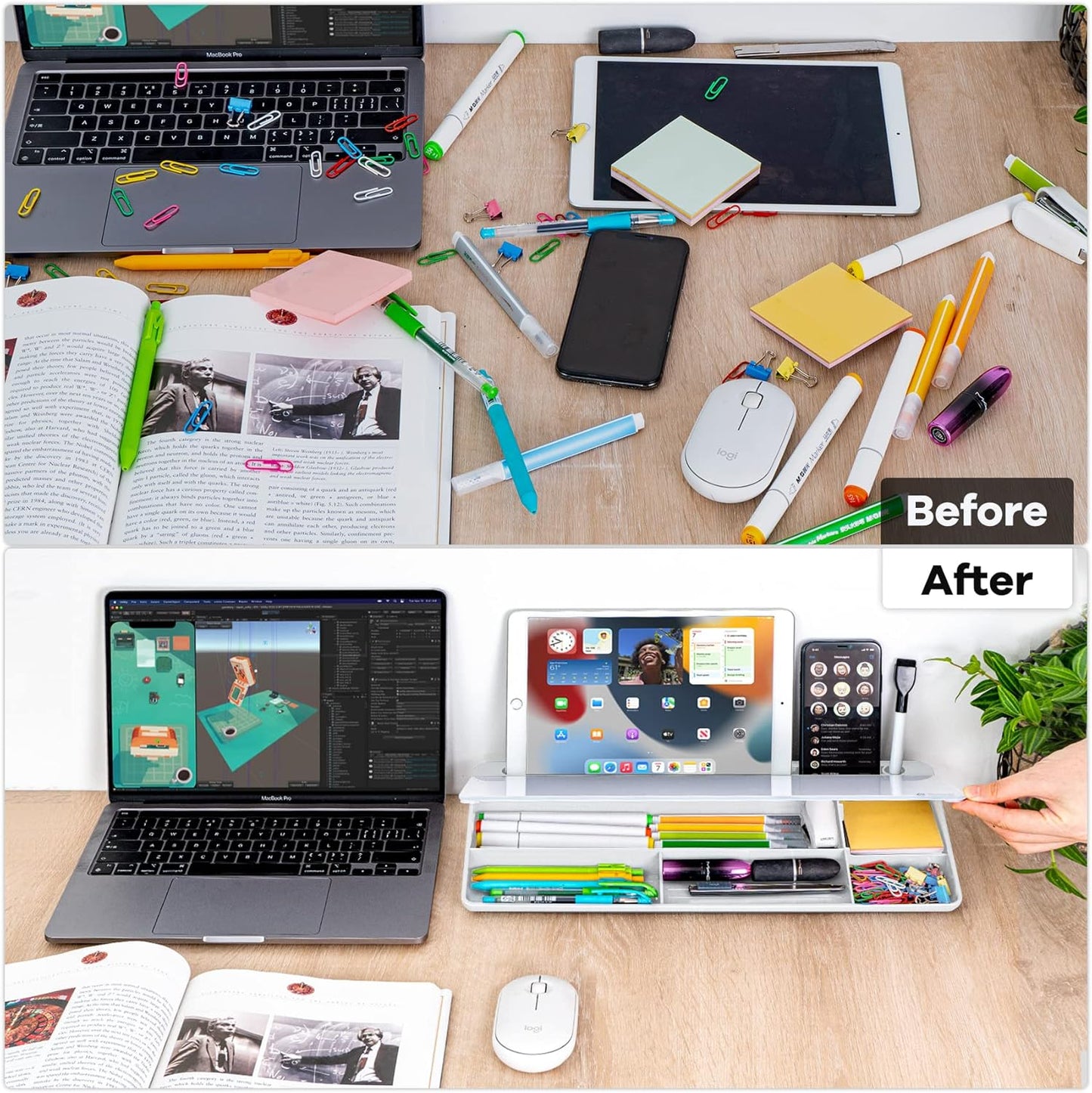 All-in-One Glass Desk Whiteboard Organizer – Notes, Storage & Phone Stand for a Clutter-Free Workspace
