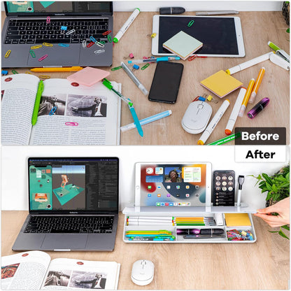 All-in-One Glass Desk Whiteboard Organizer – Notes, Storage & Phone Stand for a Clutter-Free Workspace